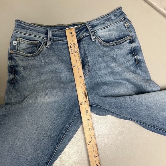 Judy Blue Straight Fit Jeans Womens 7/28 Blue Cutoff Denim High Rise V Front - Picture 10 of 11